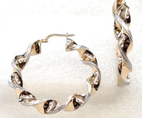 Arracadas de oro bicolor 14k torcidas Mod 6335 - 4 cm, foto real