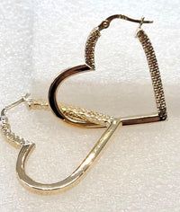 Arracadas de oro 14k de corazón diamantadas Mod 6337 - 3 cm, foto real