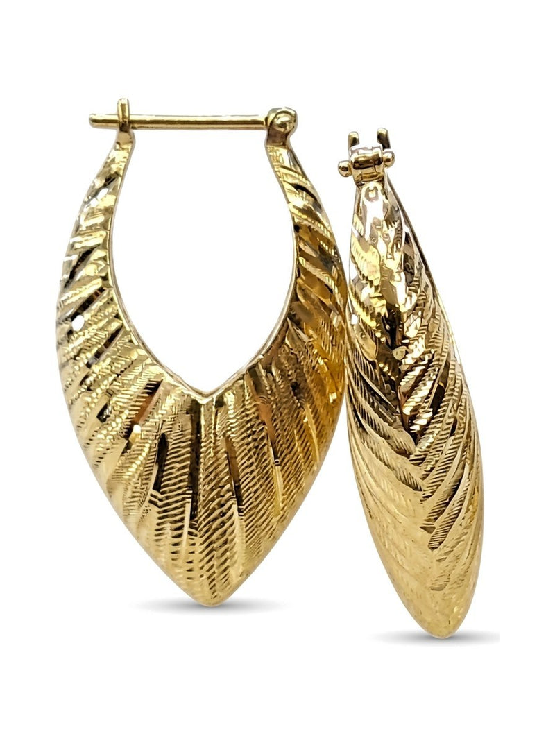 Arracadas de oro 14k en V rayadas Mod 6338 - 3 cm