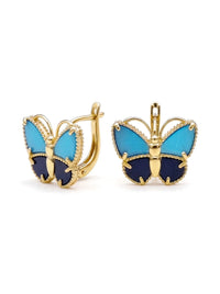 Aretes de oro 14k tipo diseñador de mariposa con piedras naturales Mod 6345 - 2 cm