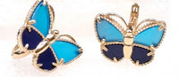 Aretes de oro 14k tipo diseñador de mariposa con piedras naturales Mod 6345 - 2 cm, foto real