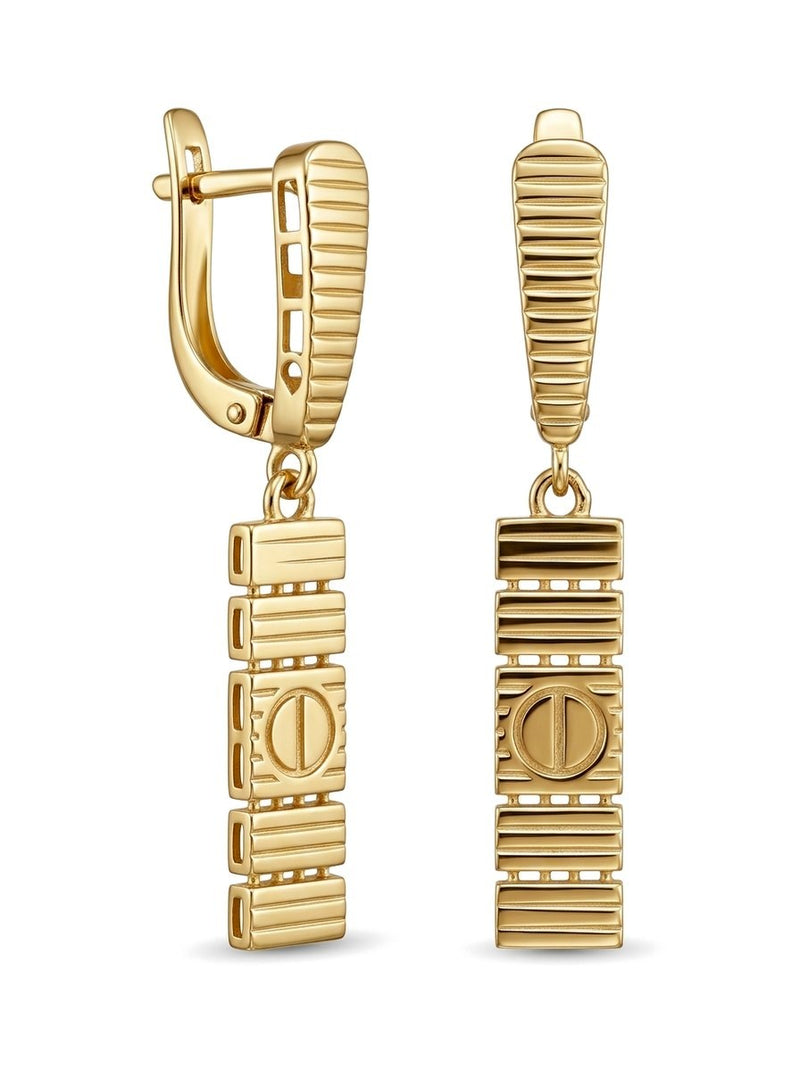 Aretes de oro 14k tipo diseñador de barras con tornillo Mod 6348 - 3 cm