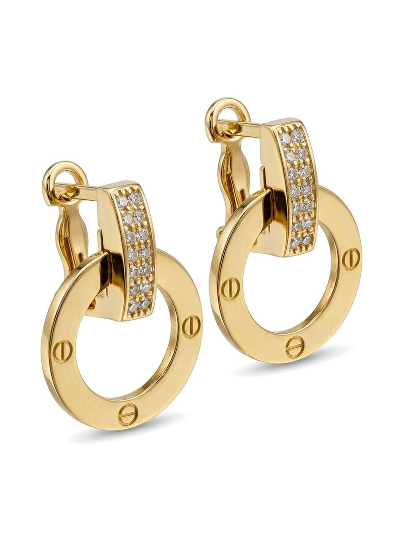 Aretes de oro 14k tipo diseñador de círculo con tornillos y circonias Mod 6350 - 2 cm
