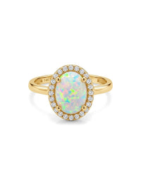 Anillo de oro 14k con ópalo ovalado y halo de circonias Mod 6355