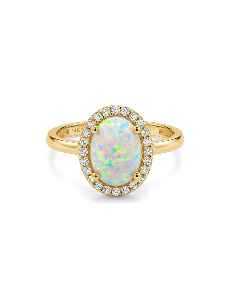 Anillo de oro 14k con ópalo ovalado y halo de circonias Mod 6355