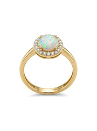 Anillo de oro 14k con ópalo redondo y halo de circonias Mod 6356