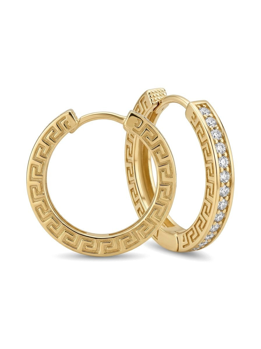 Huggies de oro 14k con greca y circonias Mod 6358 - 2.2 cm