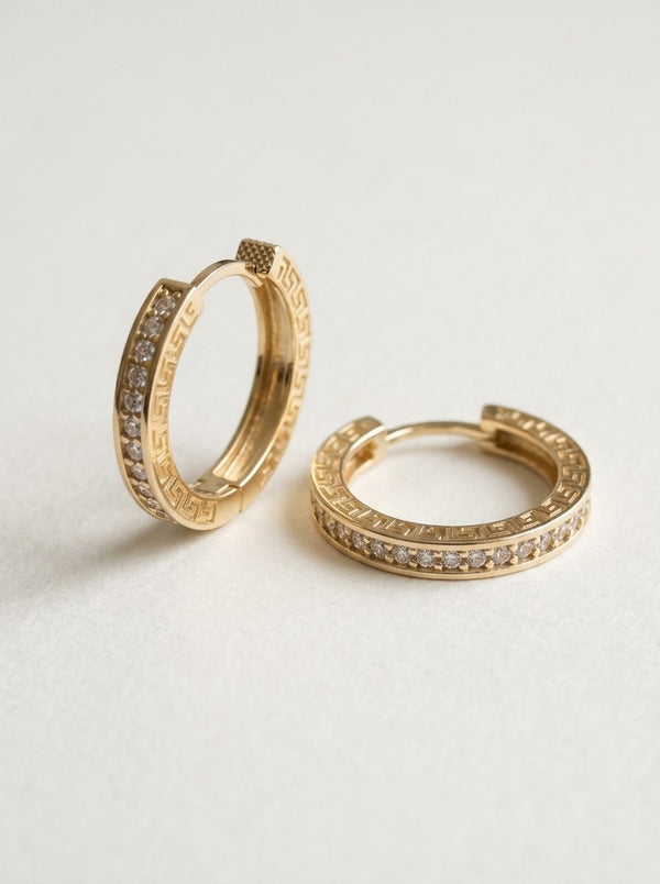 Huggies de oro 14k con greca y circonias Mod 6358 - 2.2 cm
