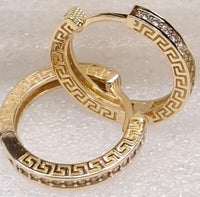 Huggies de oro 14k con greca y circonias Mod 6358 - 2.2 cm, foto real