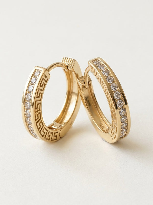 Huggies de oro 14k con greca y circonias Mod 6359 - 1.5 cm