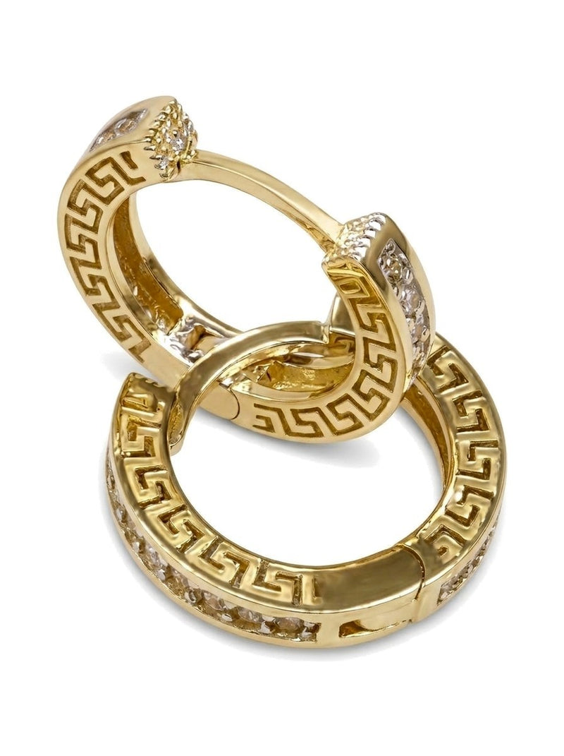 Huggies de oro 14k con greca y circonias Mod 6359 - 1.5 cm