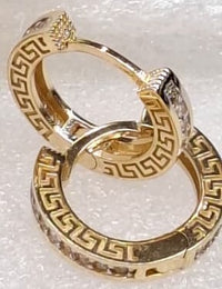 Huggies de oro 14k con greca y circonias Mod 6359 - 1.5 cm, foto real