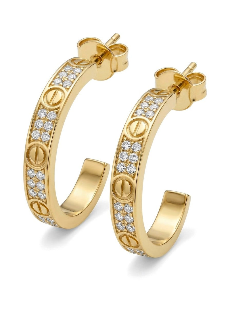 Arracadas de oro 14k tipo diseñador con tornillos y pavé de circonias Mod 6362 - 2 cm