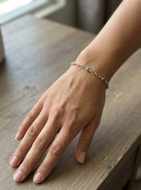 Pulsera de oro 14k con ojos turcos azules y eslabón ovalado Mod 6364 - 18 cm
