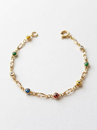 Pulsera de oro 14k con ojos turcos de colores Mod 6367 - 18 cm