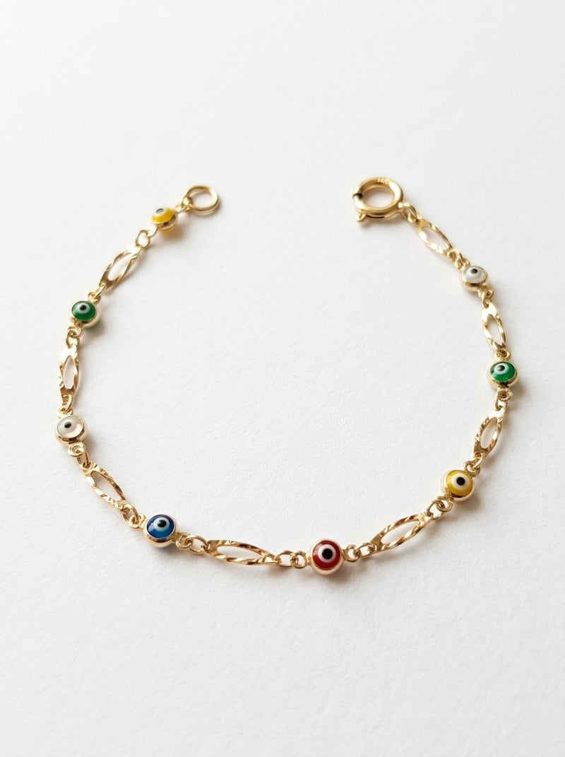 Pulsera de oro 14k con ojos turcos de colores Mod 6367 - 18 cm