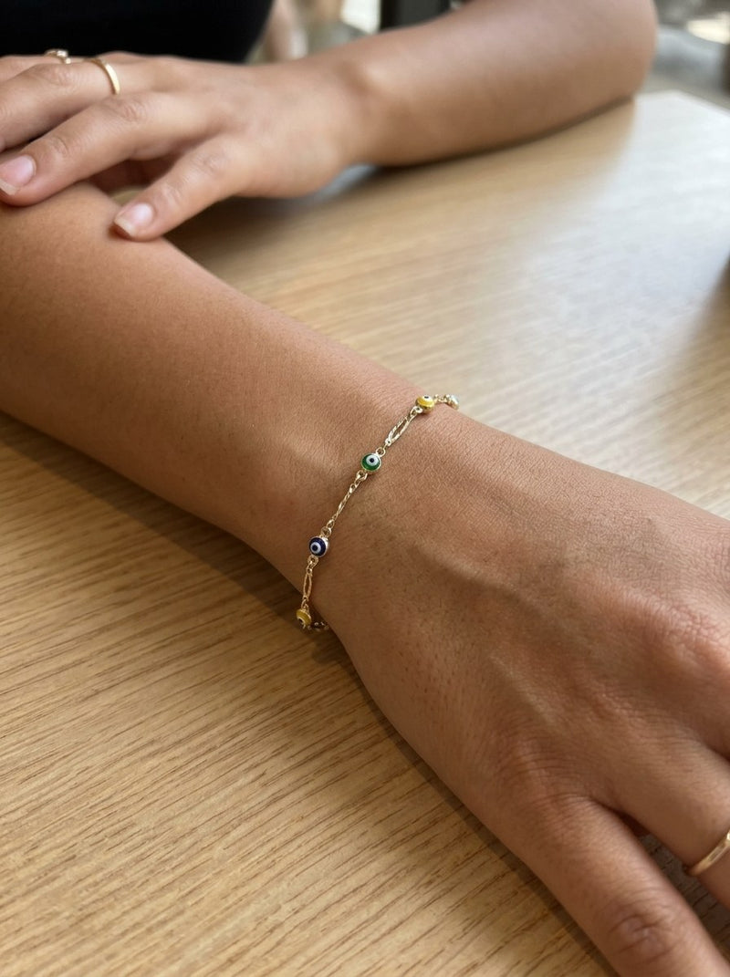 Pulsera de oro 14k con ojos turcos de colores Mod 6367 - 18 cm