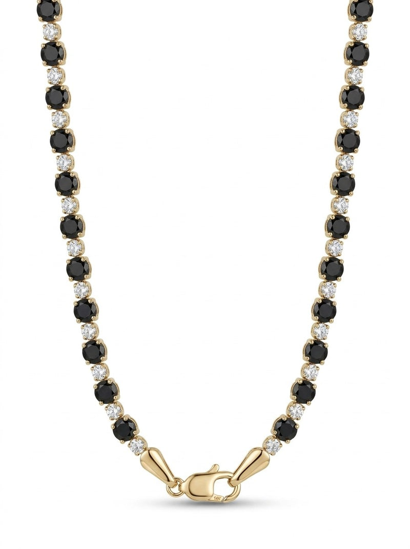 Gargantilla de oro 14k tipo tenis con circonias negras y blancas Mod 6373 - 45 cm