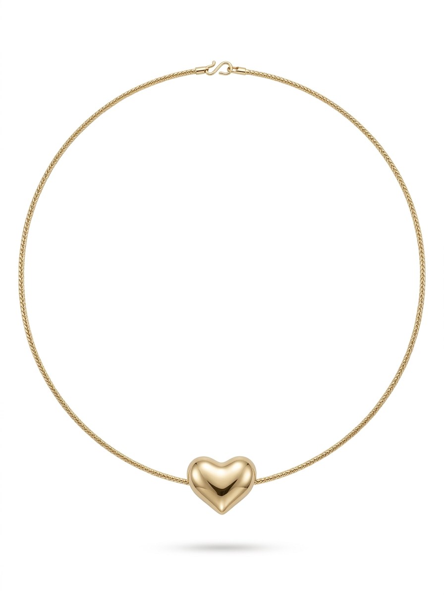 Gargantilla de oro 14k tejido espiga con corazón inflado Mod 6374 - 40 cm
