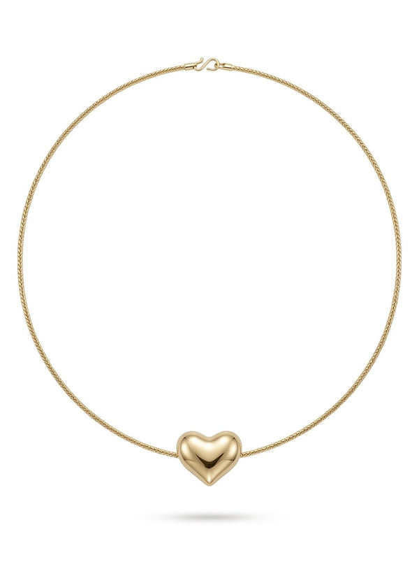 Gargantilla de oro 14k tejido espiga con corazón inflado Mod 6374 - 40 cm