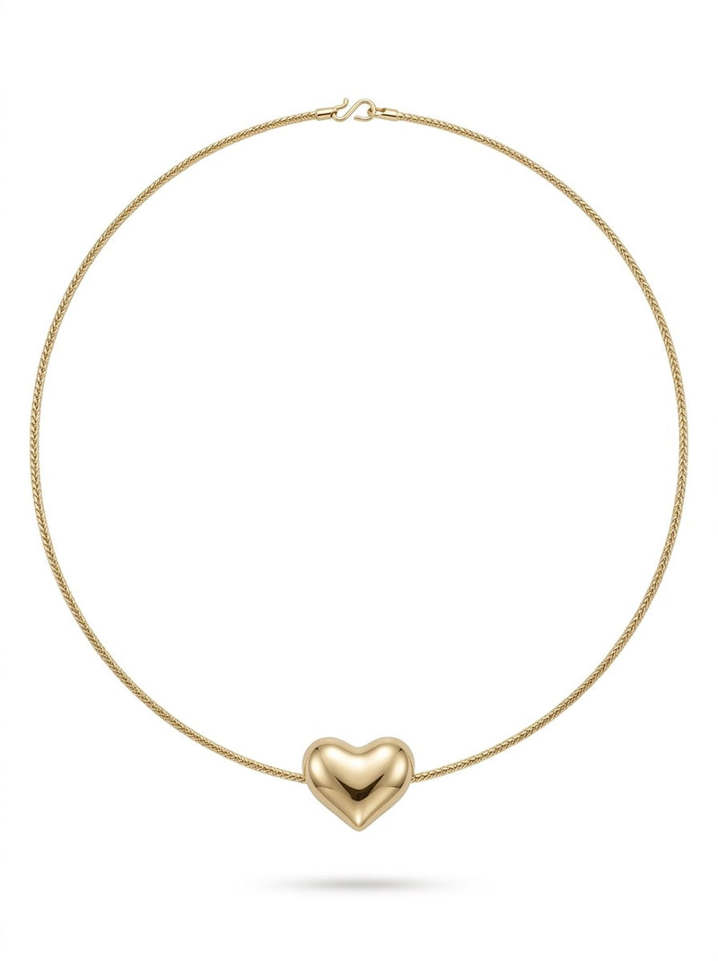 Gargantilla de oro 14k tejido espiga con corazón inflado Mod 6374 - 40 cm