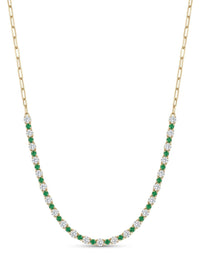 Gargantilla de oro 14k paper clip con circonias verdes y blancas Mod 6375 - 45 cm