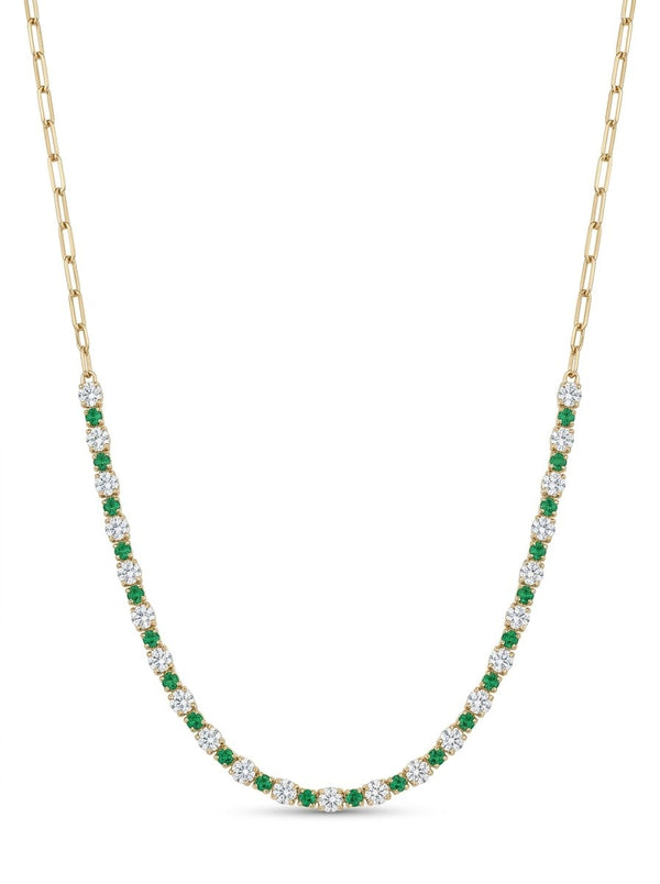 Gargantilla de oro 14k paper clip con circonias verdes y blancas Mod 6375 - 45 cm