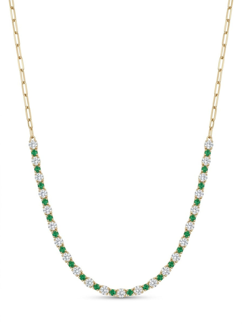 Gargantilla de oro 14k paper clip con circonias verdes y blancas Mod 6375 - 45 cm