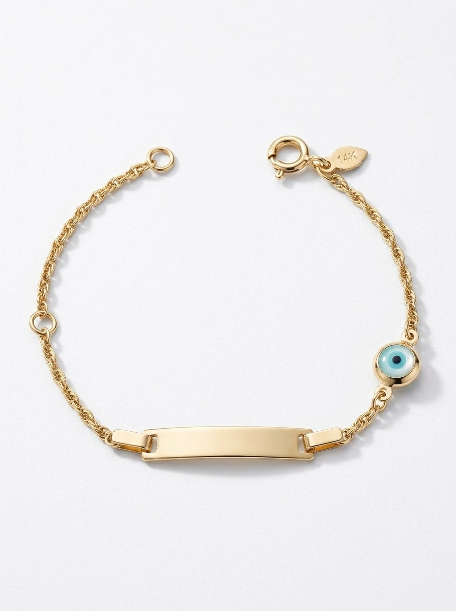 Esclava kids de oro 14k tejido torzal con ojo turco Mod 6379 - 12/14 cm