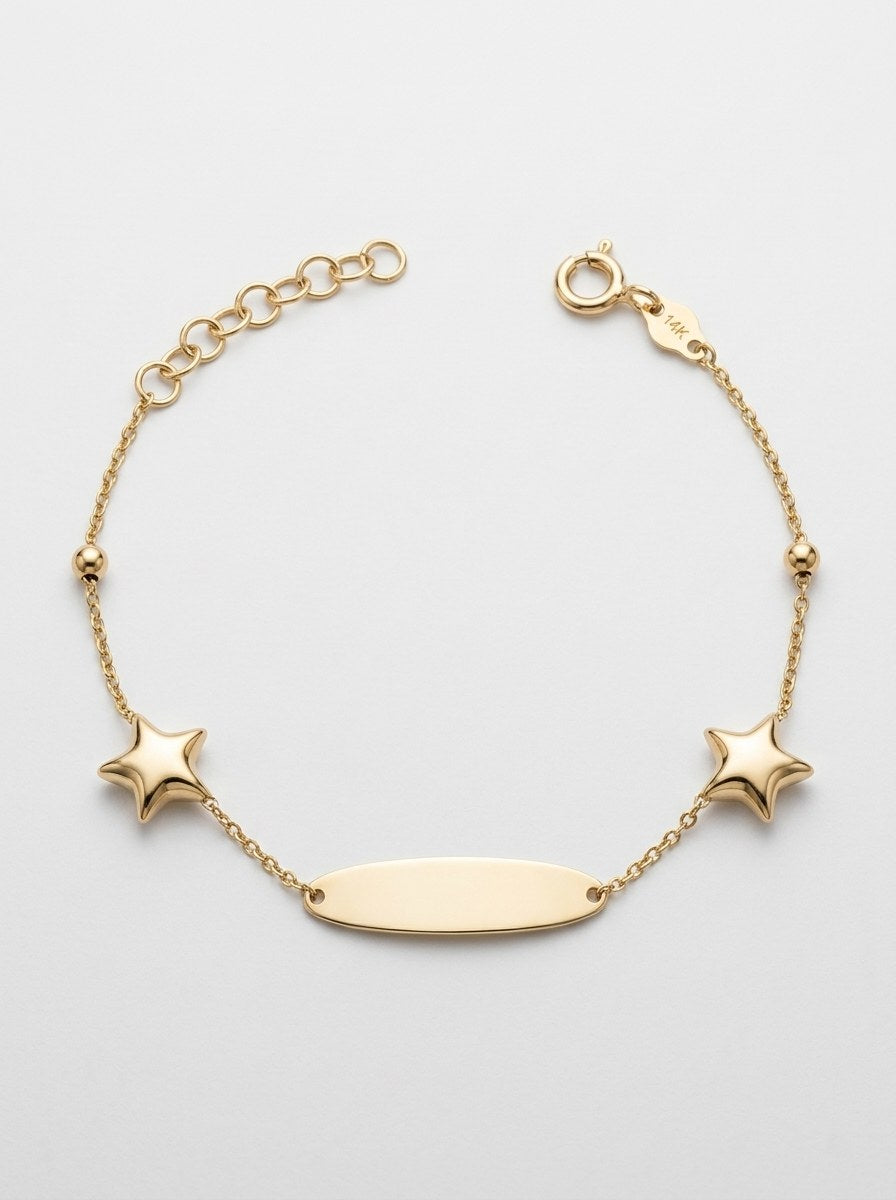 Esclava kids de oro 14k con estrellas y placa ovalada Mod 6380 - 12/14 cm