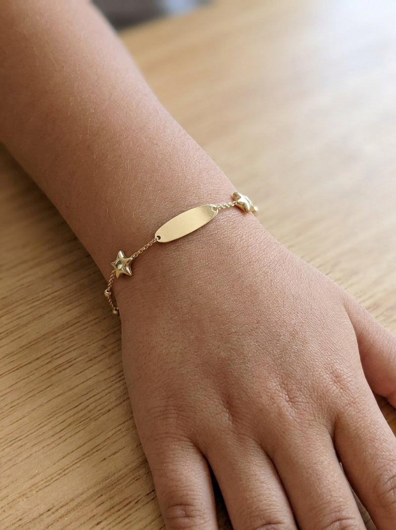 Esclava kids de oro 14k con estrellas y placa ovalada Mod 6380 - 12/14 cm