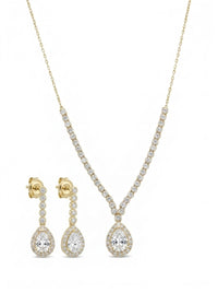 Set de oro 14k de gargantilla y aretes con gota de circonias Mod 6384 - 45 cm