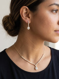Set de oro 14k de gargantilla y aretes con gota de circonias Mod 6384 - 45 cm